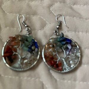 Silver Tree of Life Gemstone Earrings